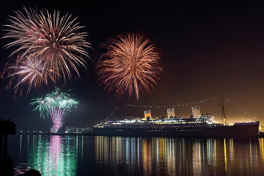 Long Beach Photograph - New Years with The Queen Mary by Denise Dube
