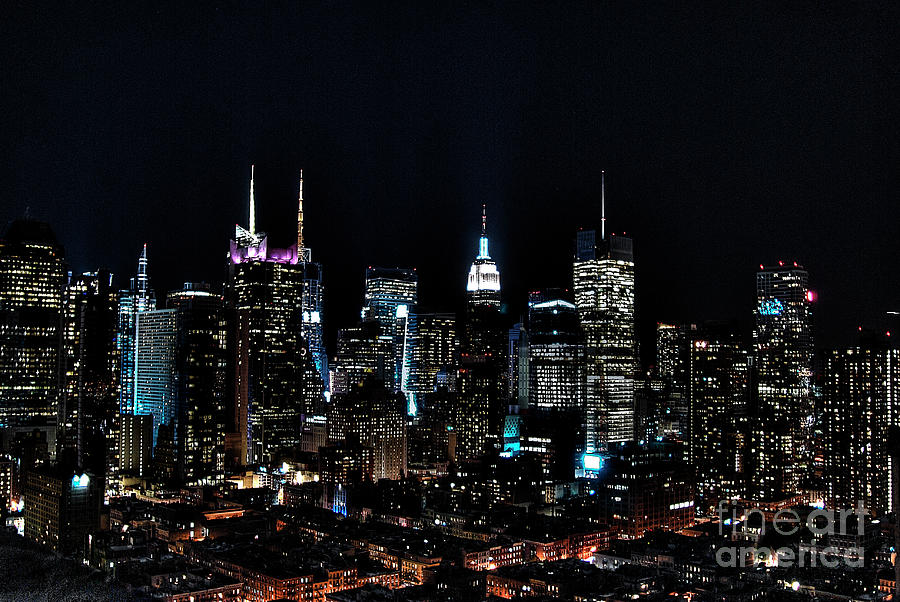 New York City Pyrography - New York City at Night by Edwin Rivera