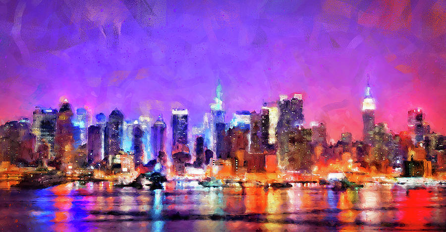 New York at Night - 01 Painting by AM FineArtPrints