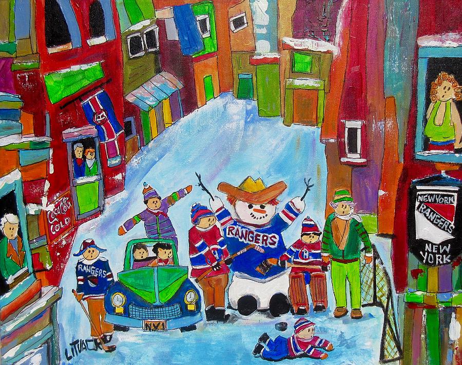 New York Back Lane Hockey Practice Painting by Michael Litvack