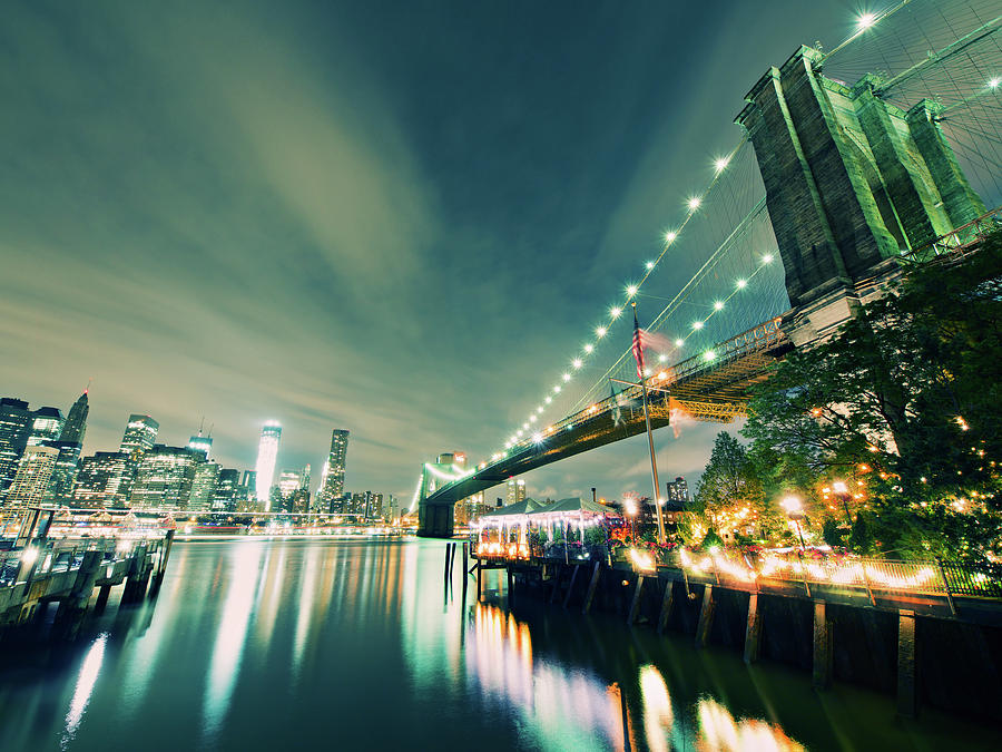 New York - Brooklyn Bridge at Night Photograph by Alexander Voss