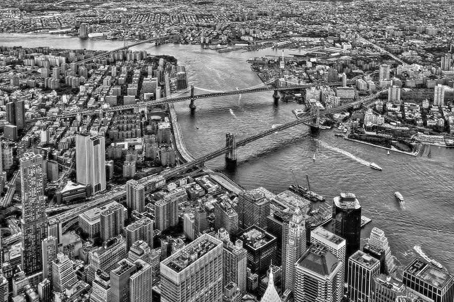 New York City Aerial Bridges BW Photograph by Susan Candelario