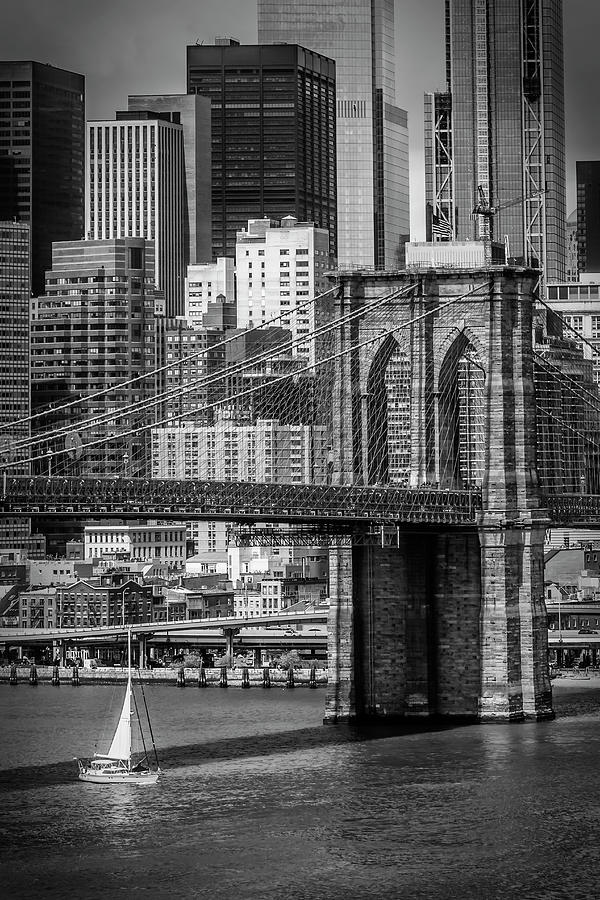 NEW YORK CITY Brooklyn Bridge and Lower Manhattan - monochrome Photograph by Melanie Viola