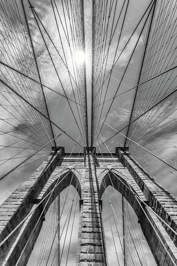NEW YORK CITY Brooklyn Bridge in Detail - monochrome Photograph by Melanie Viola