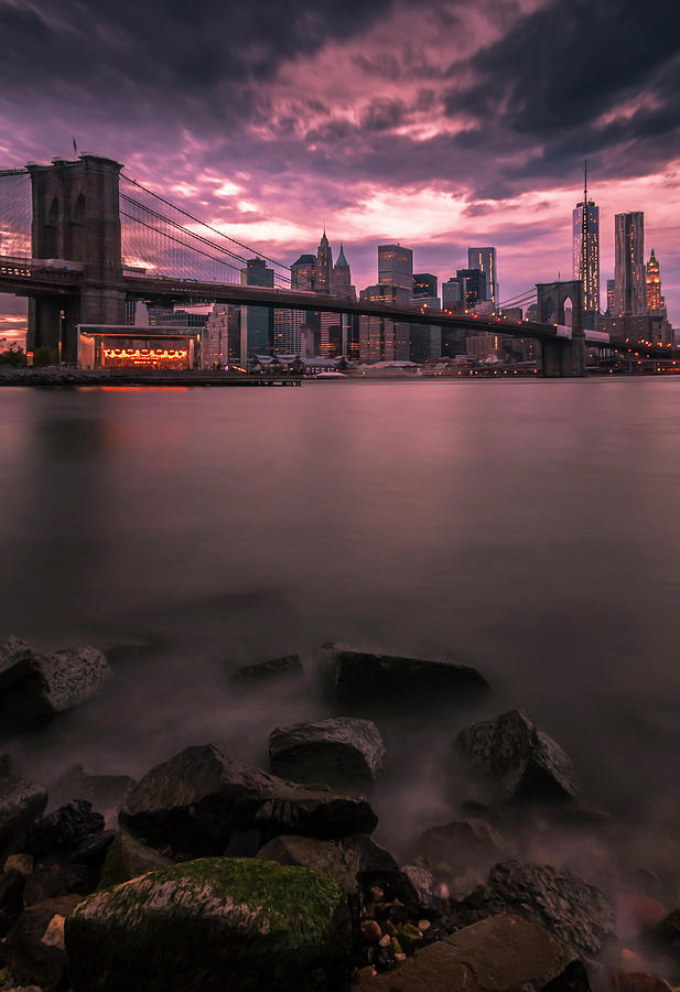 New York City Brooklyn Bridge Sunset Photograph by Ranjay Mitra