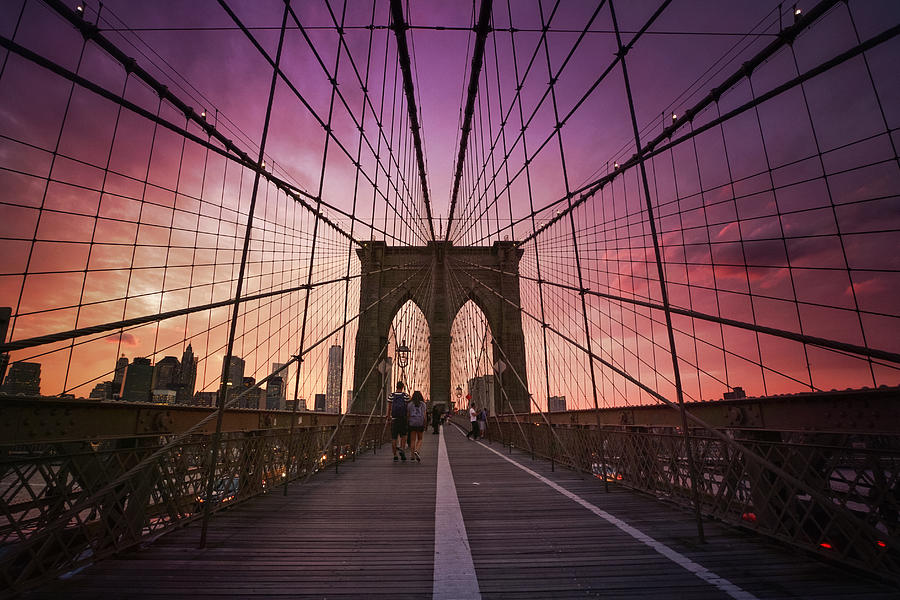 Brooklyn Bridge Photograph - New York City - Brooklyn Bridge Sunset by Vivienne Gucwa