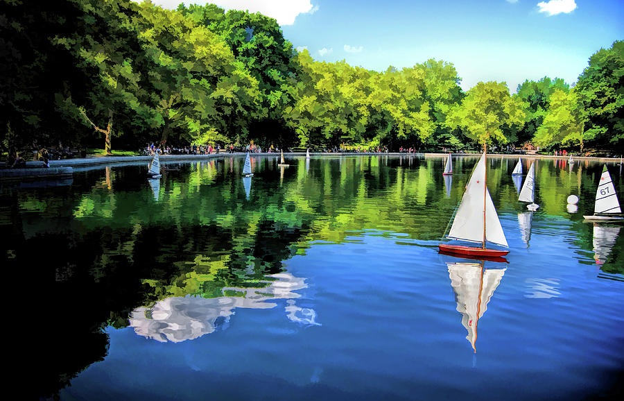 New York City Central Park Sailboats Painting by Christopher Arndt