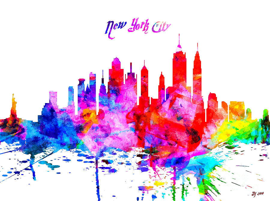Vintage Mixed Media - New York City Colorful Skyline by Daniel Janda