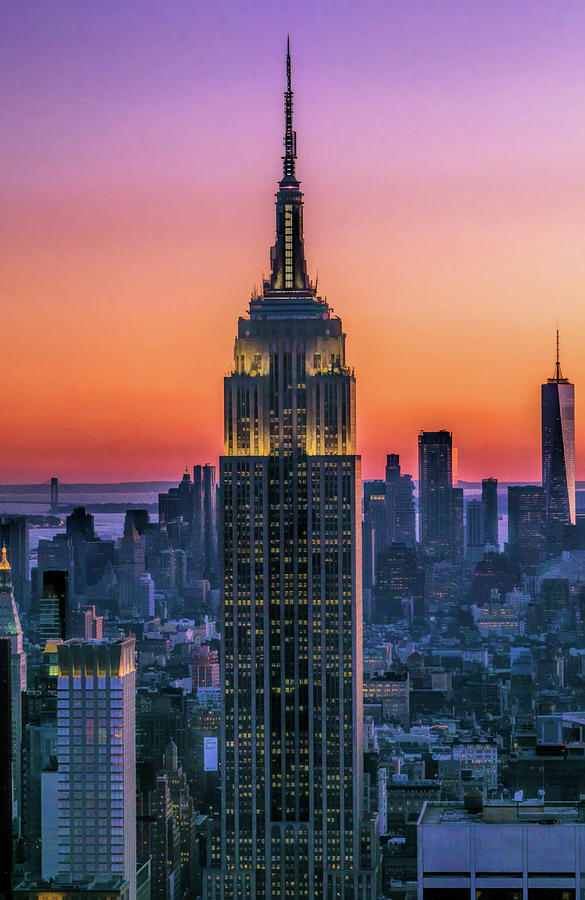 New York City Empire State Building Sunset Painting by Christopher Arndt