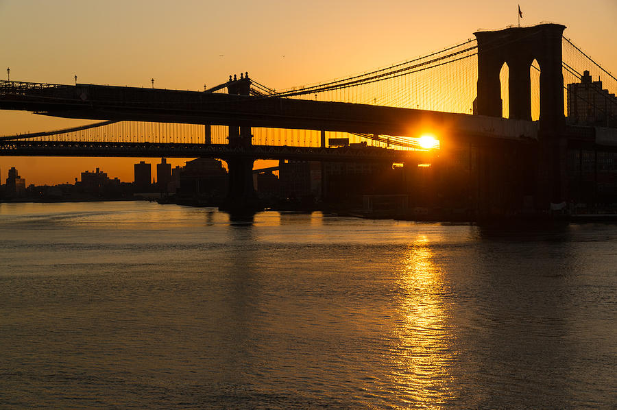 New York City Magic - Iconic Brooklyn Bridge Sunrise Photograph by Georgia Mizuleva