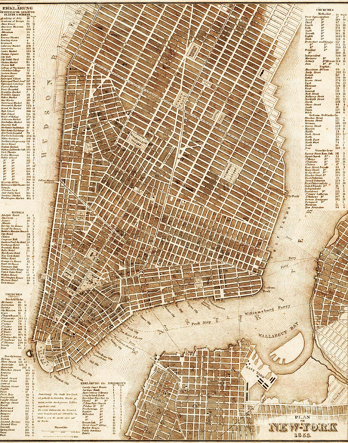 Vintage Photograph - New York City Manhattan Map by ELITE IMAGE photography By Chad McDermott