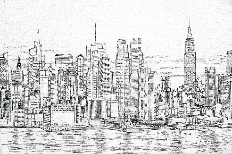 New York City Manhattan Skyline Drawing by Mike Rabe Fine Art America