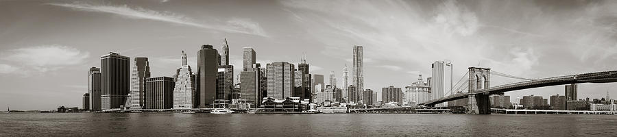 New York City Photograph - New York City - Manhattan Waterfront Panorama - Vintage 2 by Thomas Richter