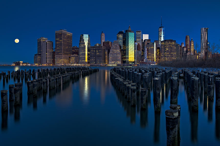 New York City Moonset Photograph by Susan Candelario