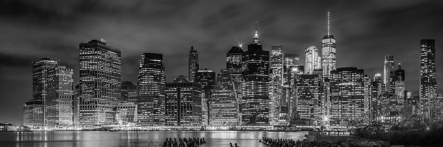 NEW YORK CITY Night Skyline - Panoramic Photograph by Melanie Viola