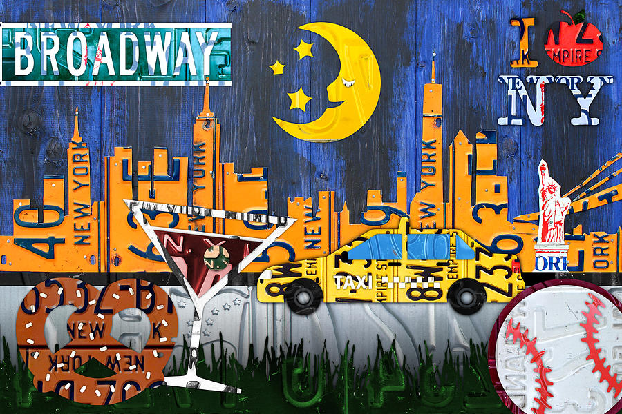 New York City Mixed Media - New York City NYC The Big Apple License Plate Art Collage No 1 by Design Turnpike