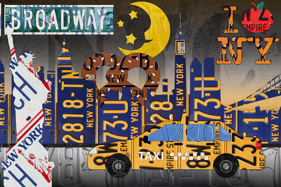 New York City Mixed Media - New York City NYC The Big Apple License Plate Art Collage No 2 by Design Turnpike