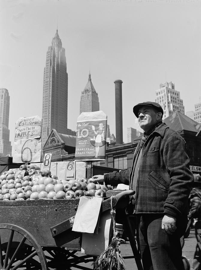 New York City Photograph - New York City, Push Cart Fruit Vendor by Everett
