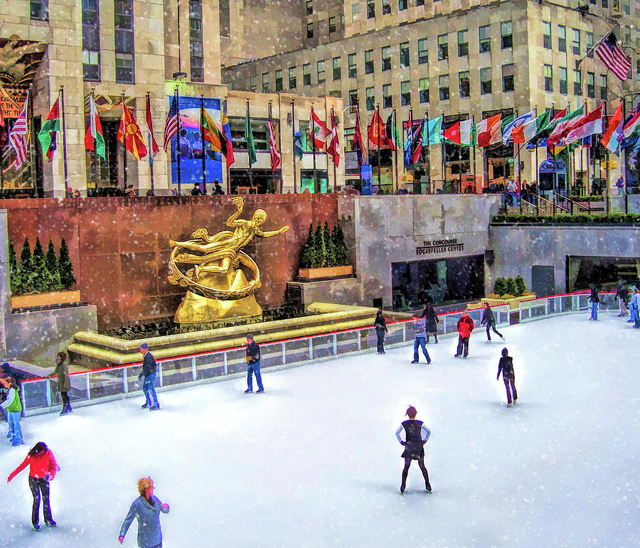 New York City Rockefeller Center Ice Rink Painting by Christopher Arndt