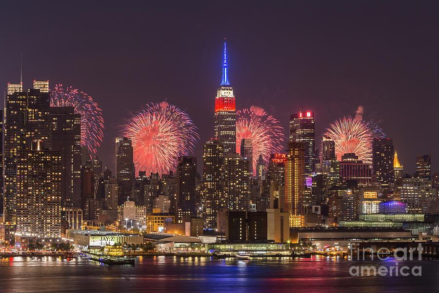 New York City Skyline and Fireworks I Photograph by Clarence Holmes