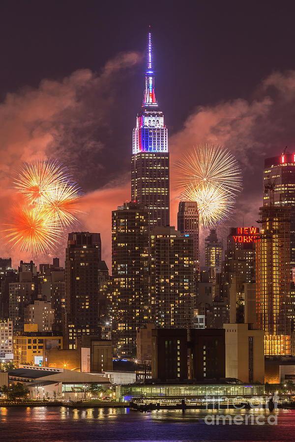 New York City Skyline and Fireworks II Photograph by Clarence Holmes