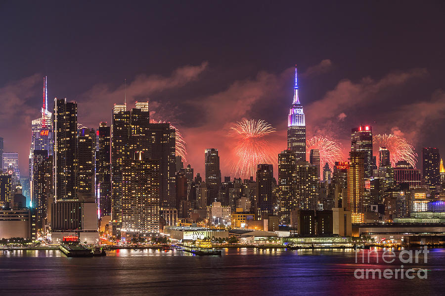 New York City Skyline and Fireworks III Photograph by Clarence Holmes