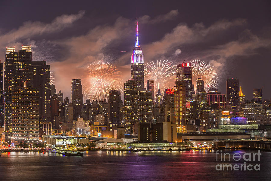 New York City Skyline and Fireworks IV Photograph by Clarence Holmes