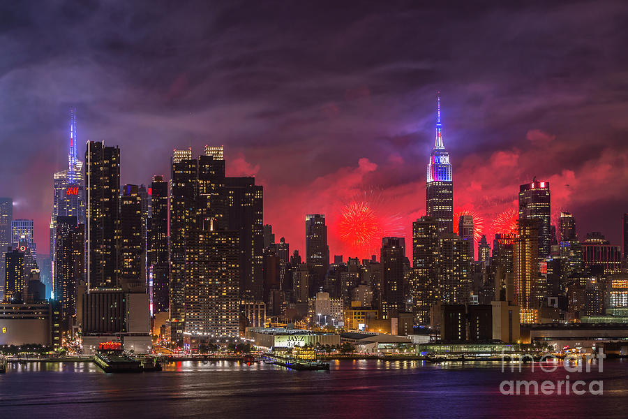 New York City Skyline and Fireworks V Photograph by Clarence Holmes