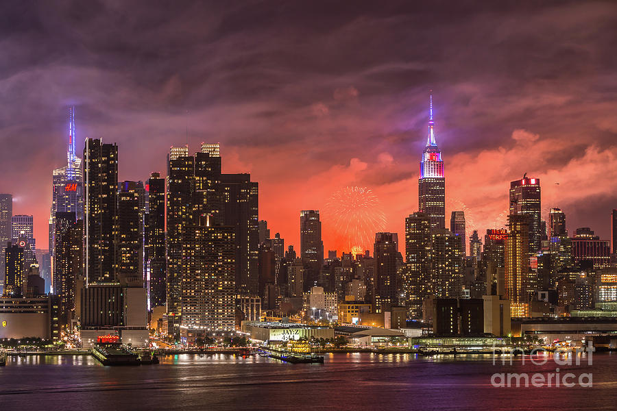 New York City Skyline and Fireworks VI Photograph by Clarence Holmes