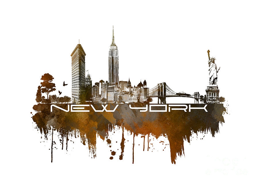 New York city skyline brown Digital Art by Justyna Jaszke JBJart