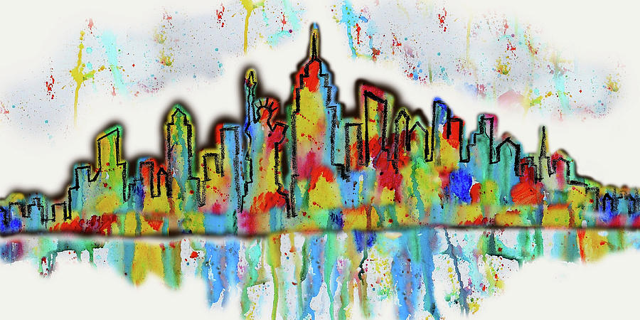 New York City Skyline Cityscape  Painting by Leon Zernitsky