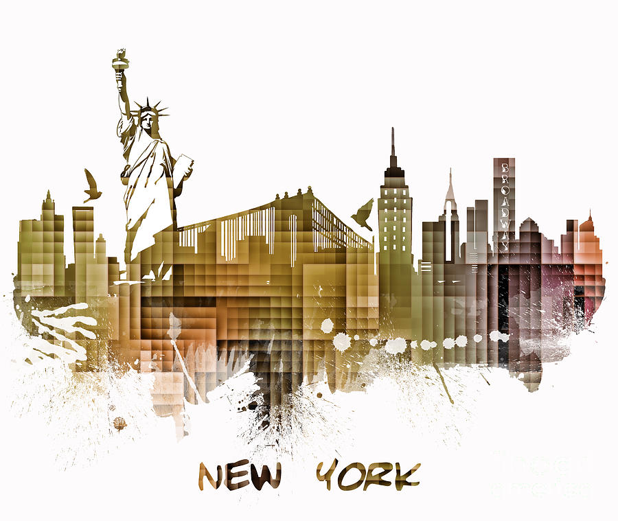 New York City Skyline Green Cube Digital Art