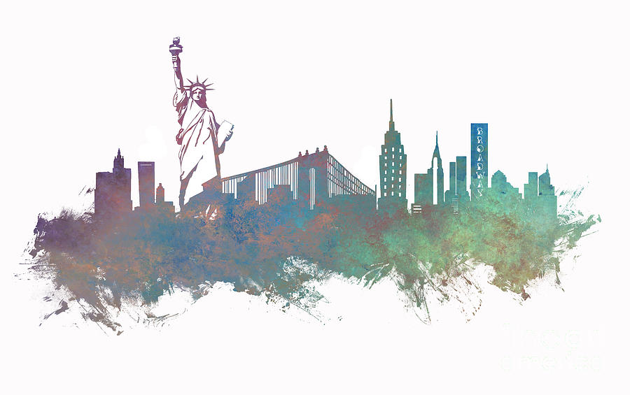 New York City Skyline Green Digital Art