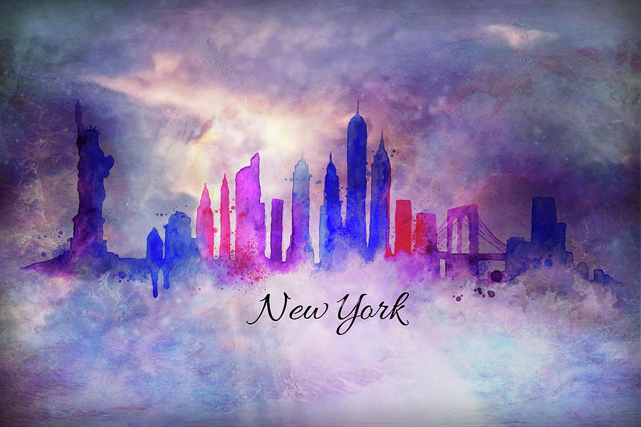 New york city skyline in watercolor Painting by Lilia S
