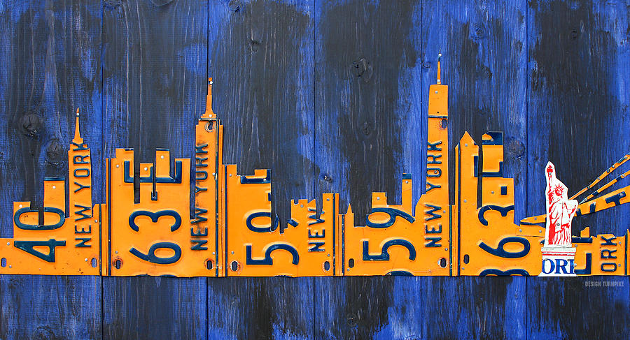New York City Mixed Media - New York City Skyline License Plate Art by License Plate Art and Maps