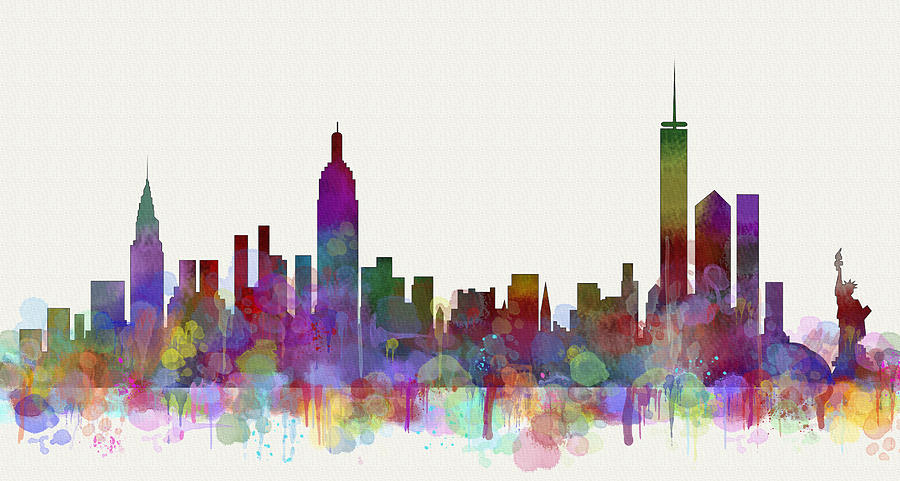 New York City Skyline Watercolor Print Digital Art by Mary Alhadif ...