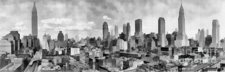 New York City Skyline Monochromatic Painting by Edward Fielding