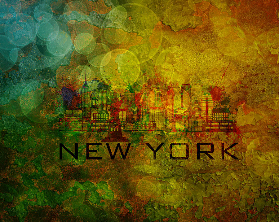 New York City Skyline on Grunge Background Illustration Photograph by ...