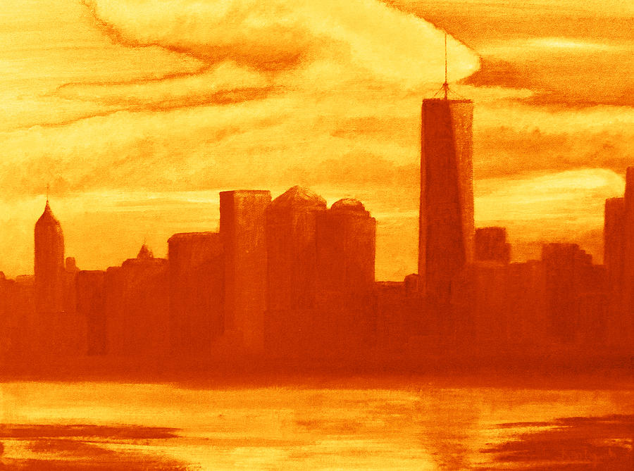 New York City Skyline orange Painting by Ken Figurski