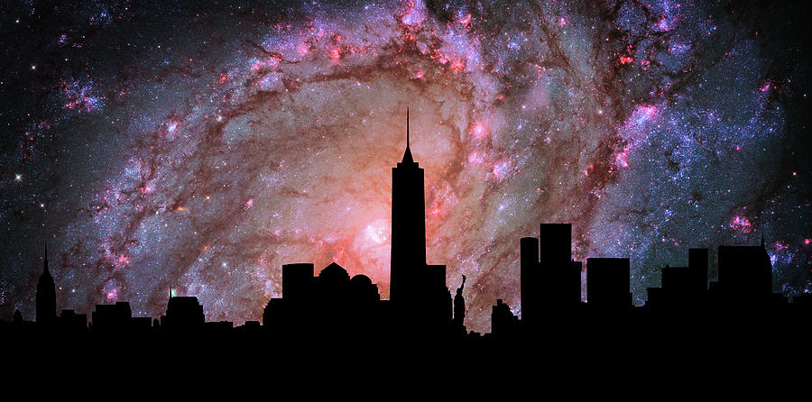 New York City Skyline Silhouette Galaxy Digital Art