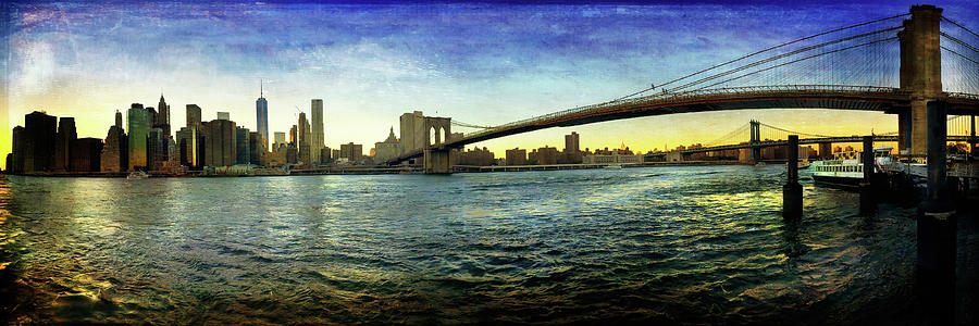 New York City Skyline Sunset with Brooklyn Bridge Photograph by Joann Vitali