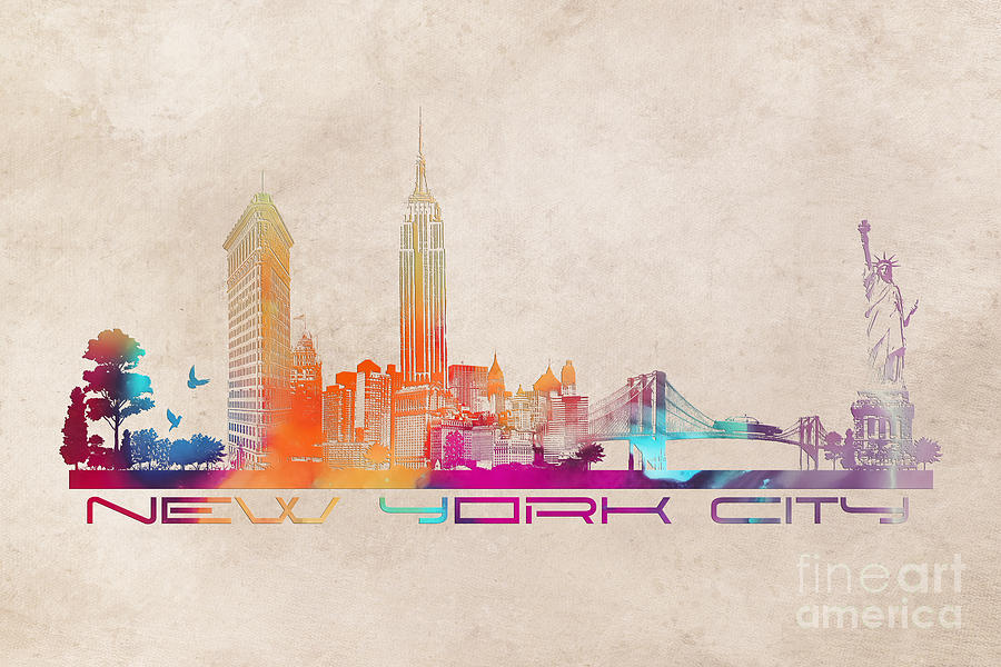Statue Of Liberty Digital Art - New York City skyline USA by Justyna Jaszke JBJart