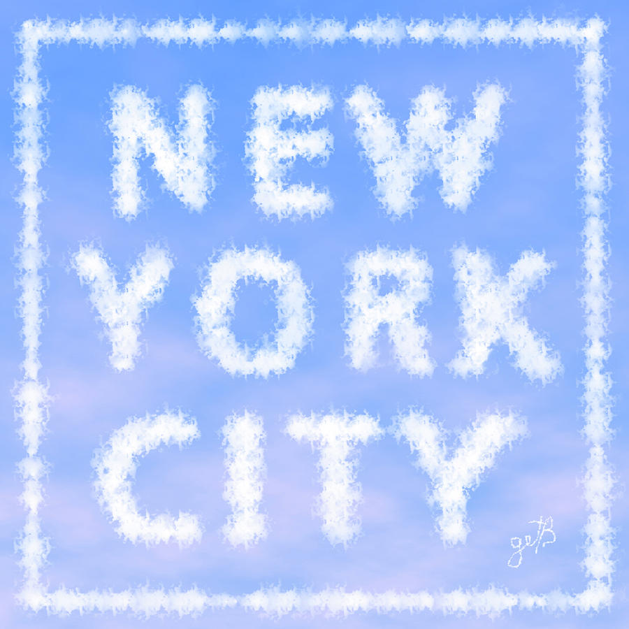 New York City Skywriting Typography Painting by Georgeta Blanaru