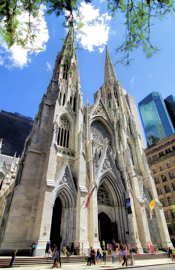 New York City St Patricks Cathedral Spires Painting by Christopher Arndt