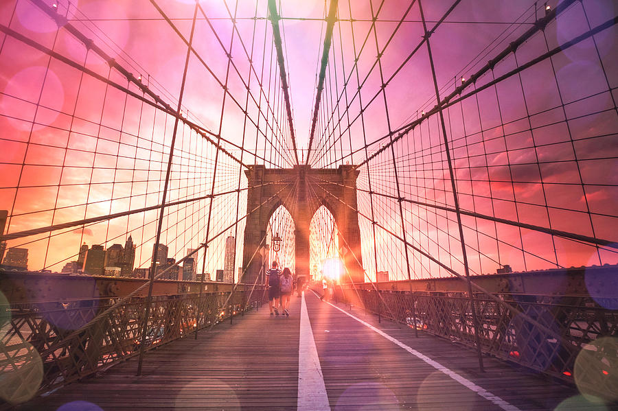 New York City Photograph - New York City - Sunset on the Brooklyn Bridge by Vivienne Gucwa
