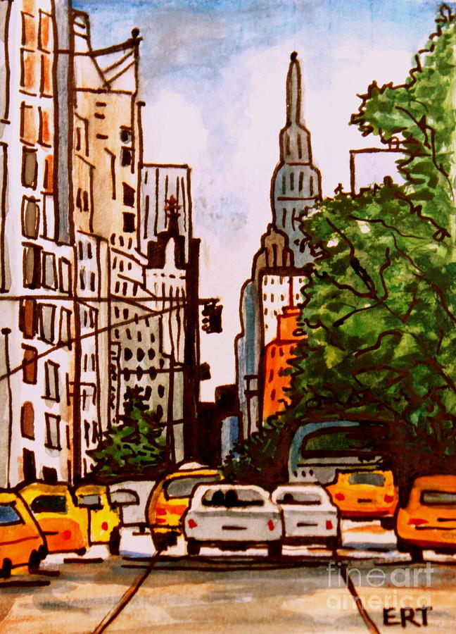 New York City Taxis Painting by Elizabeth Robinette Tyndall