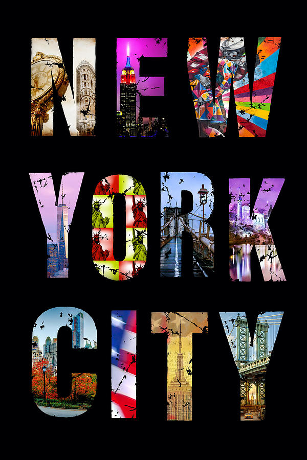 New York City Text on Black Photograph by Az Jackson