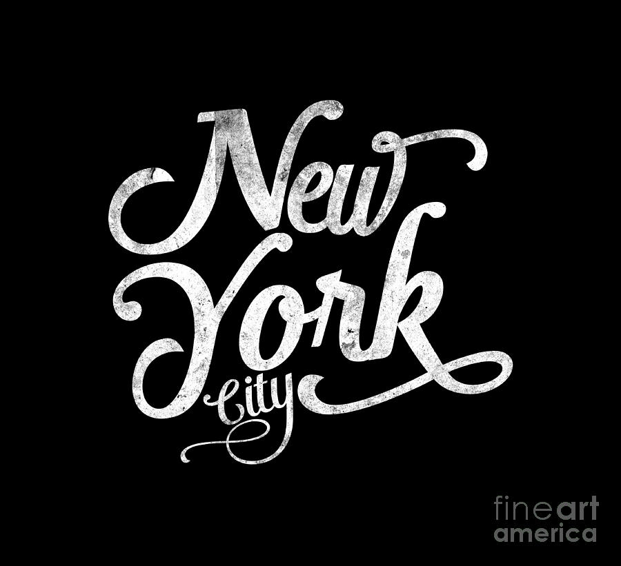 City Digital Art - New York City vintage typography - white by Wam
