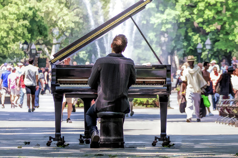 New York City Washington Park Piano Player Painting by Christopher Arndt
