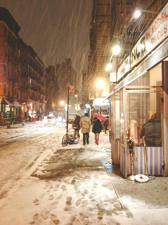 New York City Photograph - New York City - Winter Night - Snow in the City by Vivienne Gucwa